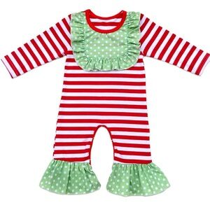 Festive Red and Green Striped Kids Bodysuit
